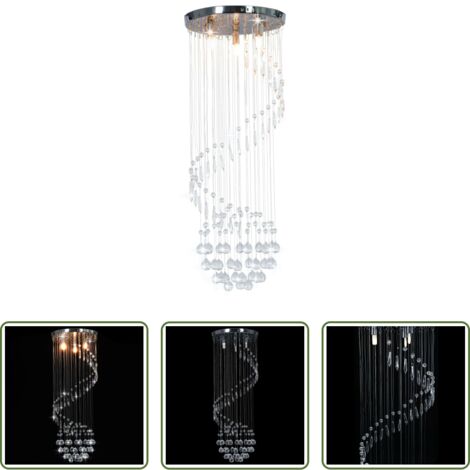 Lampadario argento -  Lampadario con Perle di Cristallo a Spirale Argento G9