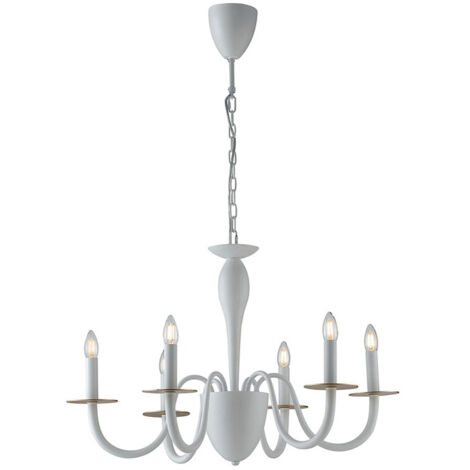 "Lampadario ARMSTRONG in metallo bianco a sei luci con dettagli in oro"
