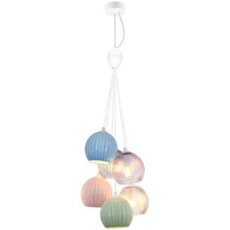 Lampadario Art Déco bianco vetro rigato 6xE14 Italux