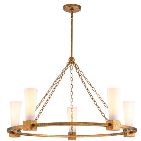 Lampadario Art Déco oro Ø106 opale 5xE27 Elstead Kristy