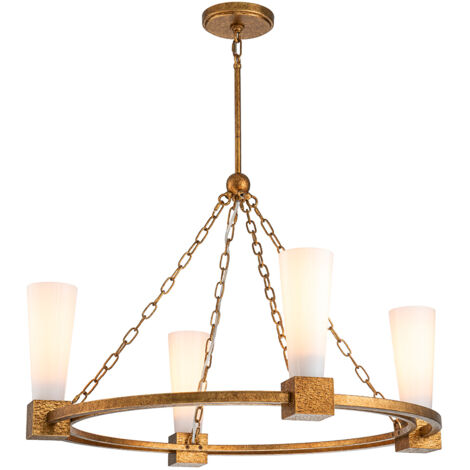 Lampadario Art Déco oro Ø84 4xE27 opale Kristy Elstead