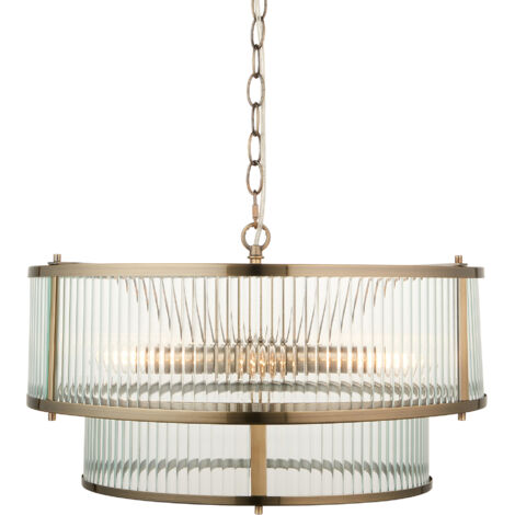 Lampadario Art Déco ottone anticato 5xE14 Ridgeton Endon