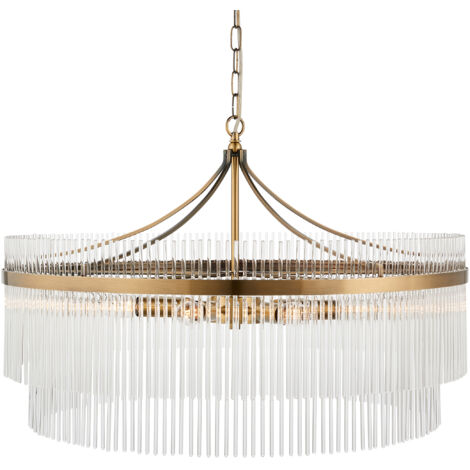 Lampadario Art Deco tondo ottone antico 7xE14 Endon