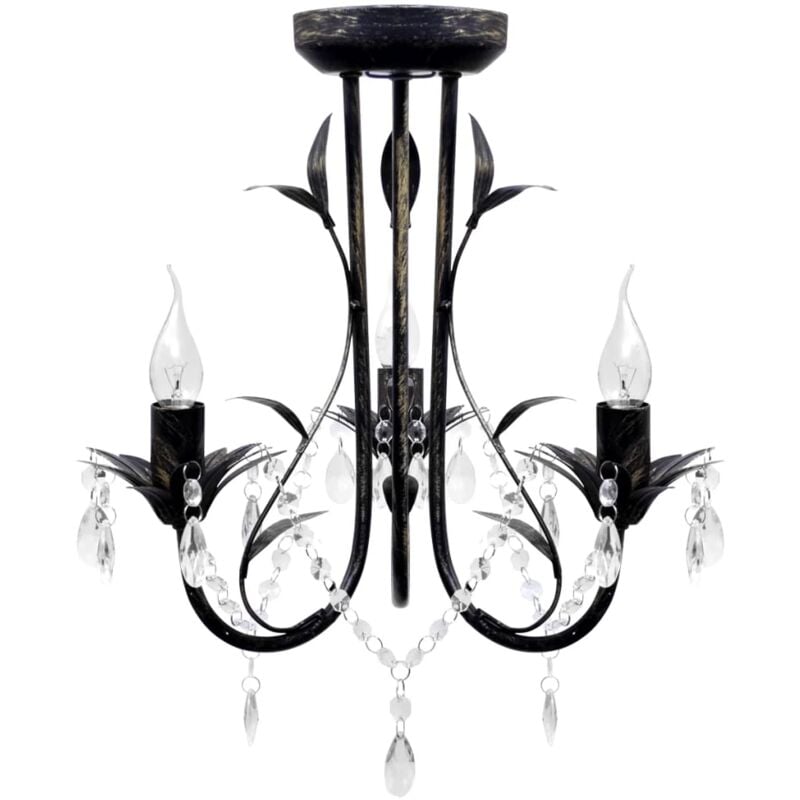 Vidaxl - Lampadario Art Nouveau Nero Metallo Perline Cristallo e Lampadine E14