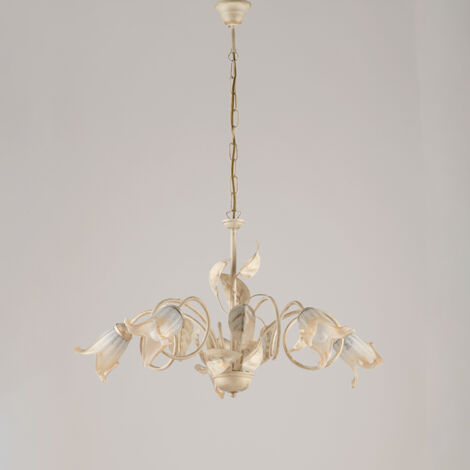 Lampadario Arte Povera Limone 5 Luci Avorio e Bianco LuceArt Classic