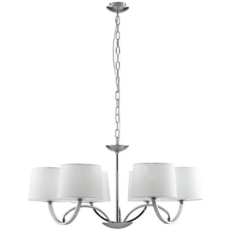 "Lampadario ASTORIA in metallo cromato con sei paralumi in tessuto"