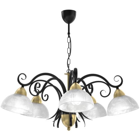 Lampadario Aurora Luminex nero ottone 5xE27 vetro Ø74cm