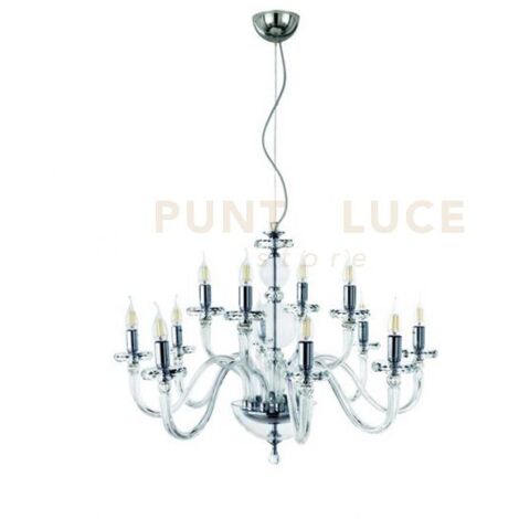 LAMPADARIO BACH 12 LUCI CRISTALLO E FINITURA CROMO ATTACCO E14