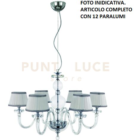LAMPADARIO BACH 12 LUCI CRISTALLO E FINITURA CROMO ATTACCO E14 CON PARALUMI