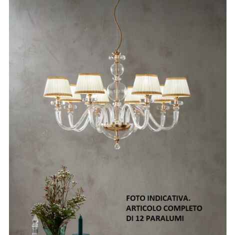 LAMPADARIO BACH 12 LUCI CRISTALLO E FINITURA ORO ATTACCO E14 CON PARALUMI
