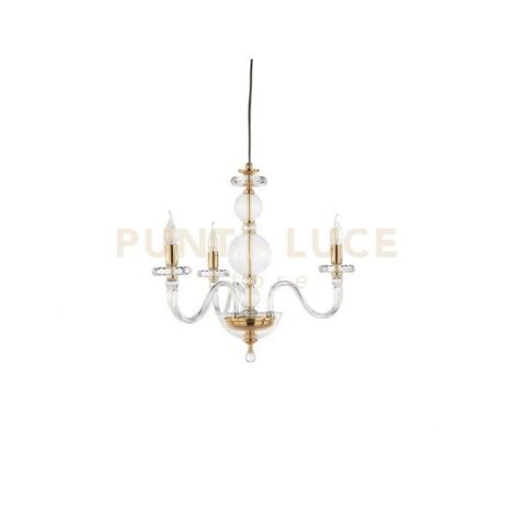 LAMPADARIO BACH 3 LUCI CRISTALLO E FINITURA ORO ATTACCO E14