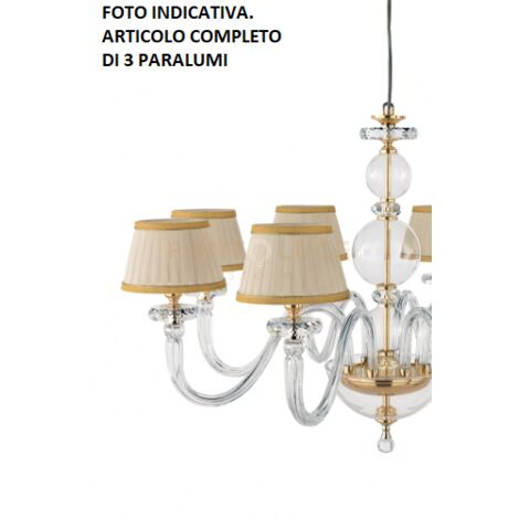 LAMPADARIO BACH 3 LUCI CRISTALLO E FINITURA ORO ATTACCO E14 CON PARALUMI