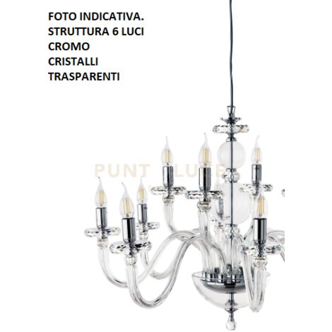 LAMPADARIO BACH 6 LUCI CRISTALLO E FINITURA CROMO ATTACCO E14