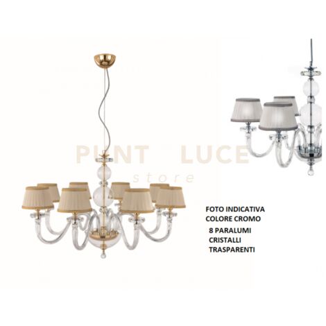 LAMPADARIO BACH 8 LUCI CRISTALLO E FINITURA CROMO ATTACCO E14 CON PARALUMI