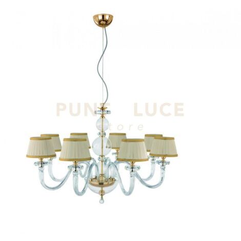LAMPADARIO BACH 8 LUCI CRISTALLO E FINITURA ORO ATTACCO E14 CON PARALUMI