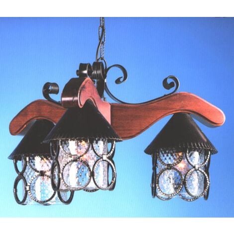 LAMPADARIO BAITA 3 LUCI FERRO BATTUTO LAMPADE LAMPIONE LANTERNA PLAFONIERA