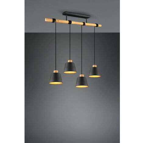 Trio Leuchten 312700132 Sospensione Harris, Metallo Nero Interno con Particolare in Legno Naturale, Lampadina Esclusa