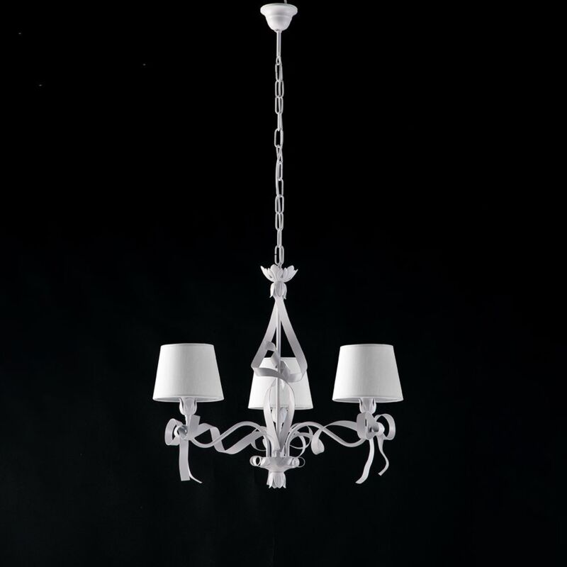 Lampadario Shabby Chic Lucy Bianco 3 Luci Paralumi Bianchi