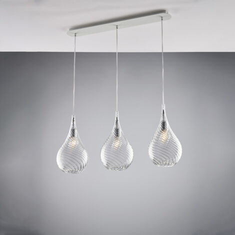 Lampadario Binario Moderno Pluvia Metallo Trasparente 3 Luci E27