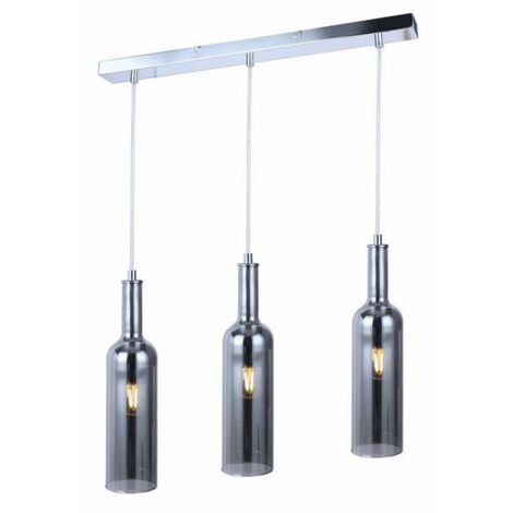 Lampadario Bottle triplo cromato vetro 3xE27 Reality