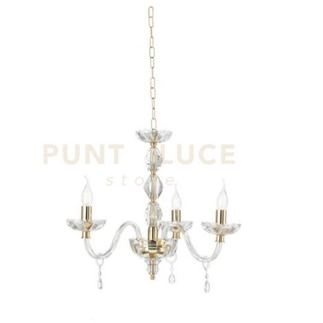 LAMPADARIO BRIGIDA 3 LUCI CRISTALLO E ORO ATTACCO E14 D.70CM