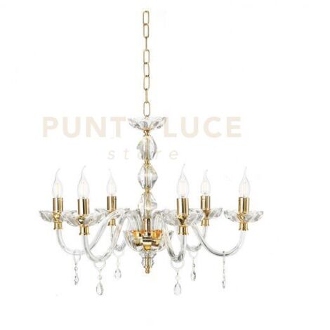 LAMPADARIO BRIGIDA 6 LUCI CRISTALLO E ORO ATTACCO E14 D.70CM