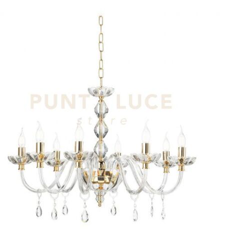 LAMPADARIO BRIGIDA 8 LUCI CRISTALLO E ORO ATTACCO E14 D.85CM