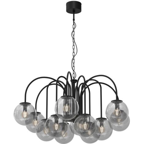Lampadario Cambridge glamour nero 12 sfere fumé E14
