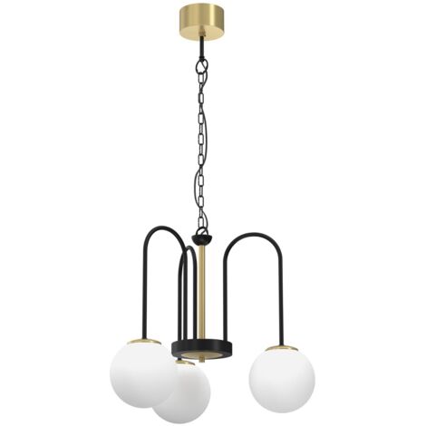 Lampadario Cambridge nero-oro 3 sfere vetro E14 Luminex