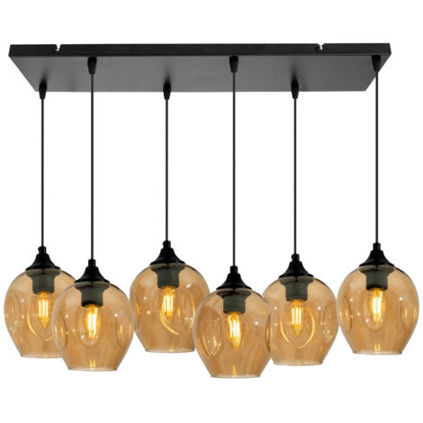 Lampadario Candellux Aspa 6 luci E27 nero ambra dimmerabile