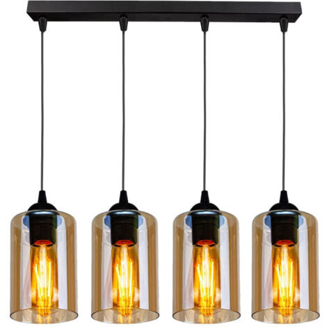 Lampadario Candellux Bistro 4xE27 nero ambra vetro