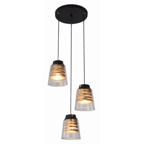 Lampadario Candellux Fresno 3xE27 nero vetro 40cm dimmerabile