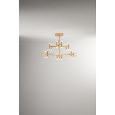 Lampadario  Candles a soffitto in metallo e alluminio oro spazzolato d.70cm a LED 68W 4690Lm 3000K  con diffusori acrilico satinato