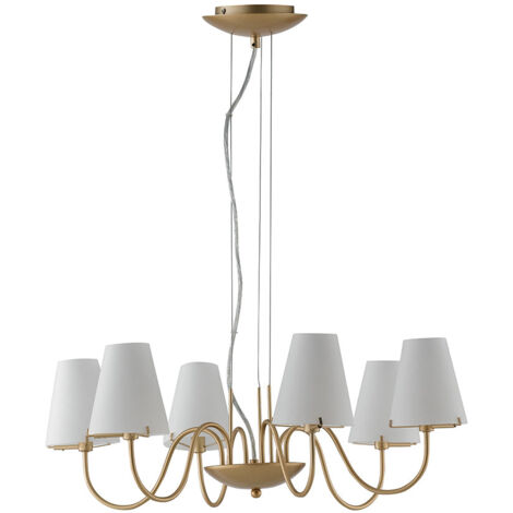 "Lampadario CANTO in metallo oro con sei diffusori in vetro bianco"