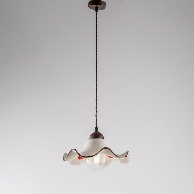 Sospensione 1Luce Ferro Nero e Ruggine e Ceramica