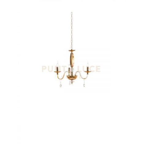 LAMPADARIO CECILIA 3 LUCI VETRO E CRISTALLO AMBRA E TRASPARENTE ATTACCO E14 D.73CM