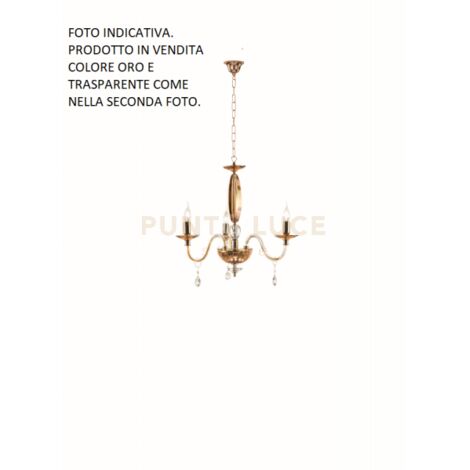 LAMPADARIO CECILIA 3 LUCI VETRO E CRISTALLO ORO E TRASPARENTE ATTACCO E14 D.73CM