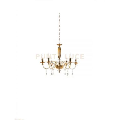 LAMPADARIO CECILIA 6 LUCI VETRO E CRISTALLO AMBRA E TRASPARENTE ATTACCO E14 D.60CM