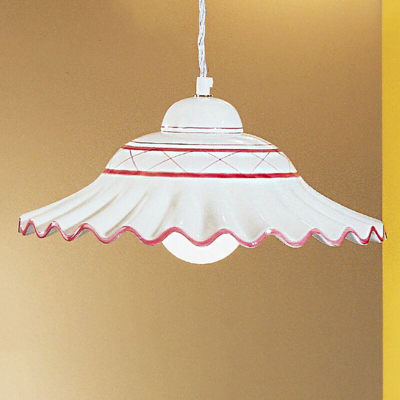 Image of Lampadario ceramica Due P Illuminazione 2383 s e27 led classica lampada soffitto sospensione, ceramica-gesso con bordo rosso