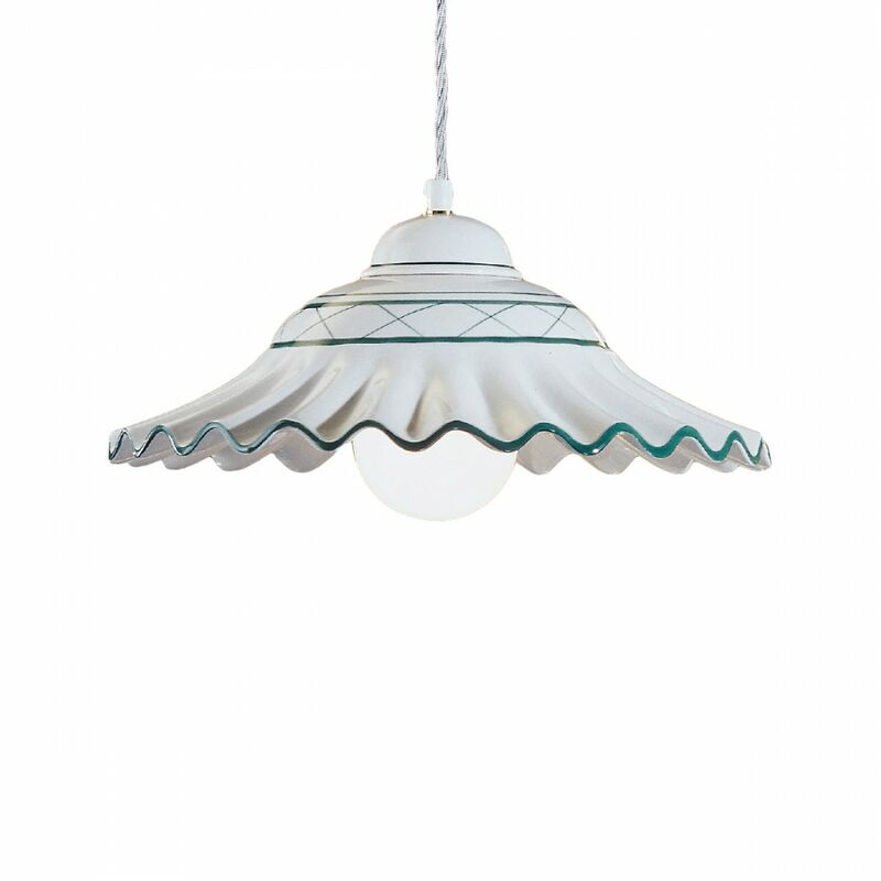 Image of Lampadario ceramica Due P Illuminazione 2383 s e27 led classica lampada soffitto sospensione, ceramica-gesso con bordo verde