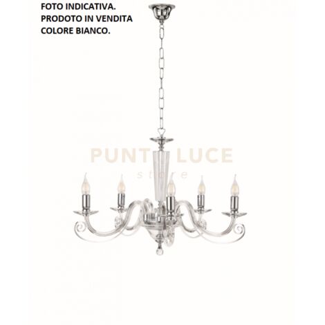 LAMPADARIO CHERUBINI 5 LUCI BIANCO E CROMO ATTACCO E14 D.82CM