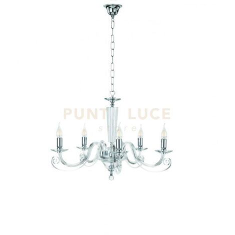 LAMPADARIO CHERUBINI 5 LUCI CRISTALLO E CROMO ATTACCO E14 D.82CM