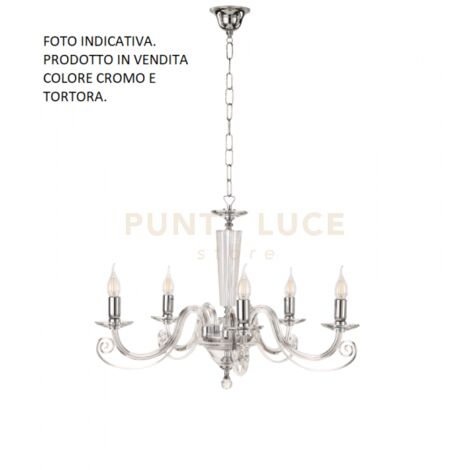 LAMPADARIO CHERUBINI 5 LUCI TORTORA E CROMO ATTACCO E14 D.82CM