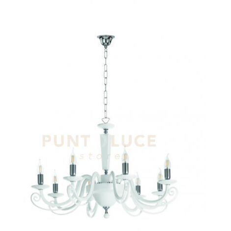 LAMPADARIO CHERUBINI 8 LUCI BIANCO E CROMO ATTACCO E14 D.90CM