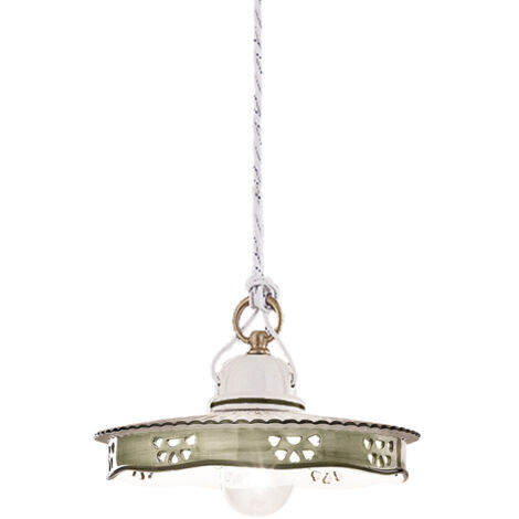 Lampadario Classico Alessandria Ceramica E Ottone Satinato Decorato 1 Luce E27