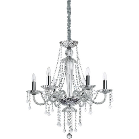 Lampadario Classico Amadeus Metallo-Cristallo Trasparente 6 Luci E14