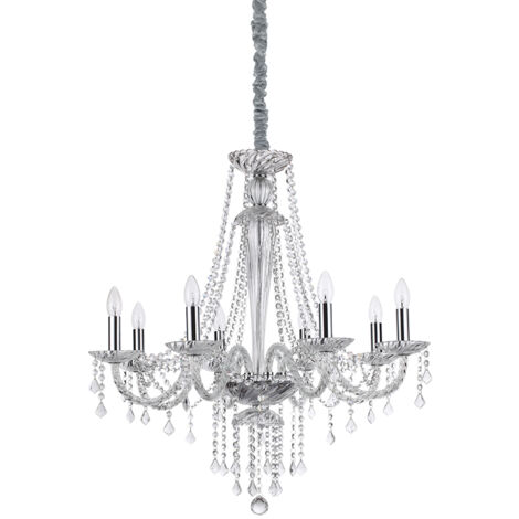 Lampadario Classico Amadeus Metallo-Cristallo Trasparente 8 Luci E14