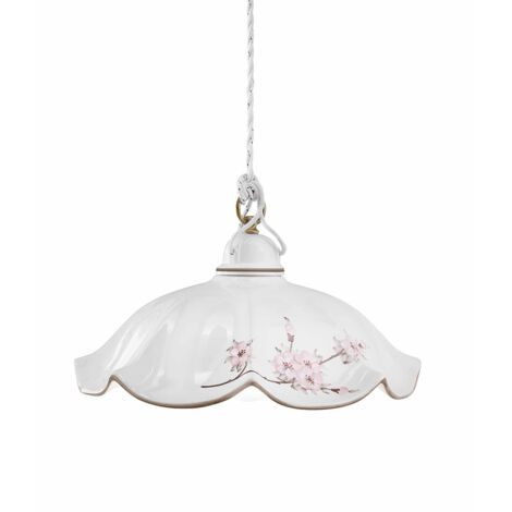 Lampadario Classico Belluno Ceramica E Ottone Satinato Decorato 1 Luce E27