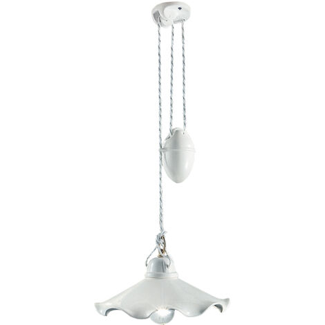 Lampadario Classico Belluno Ottone Satinato E Ceramica Decorato 1 Luce E27