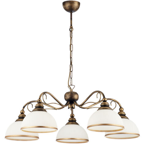 Lampadario classico bronzo patinato vetro bianco 5xE27 XSARA